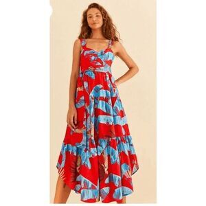 New w tag Farm Rio Sweet Jungle Red Midi Dress XS